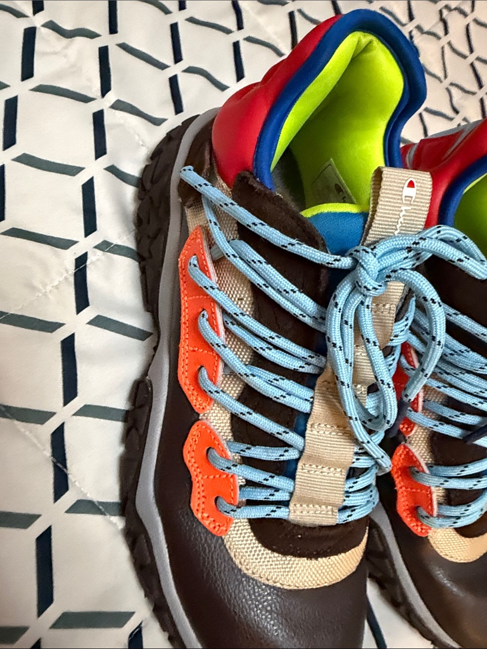 Champion Men’s Brown, Blue & Neon Yellow Trail Sneakers
